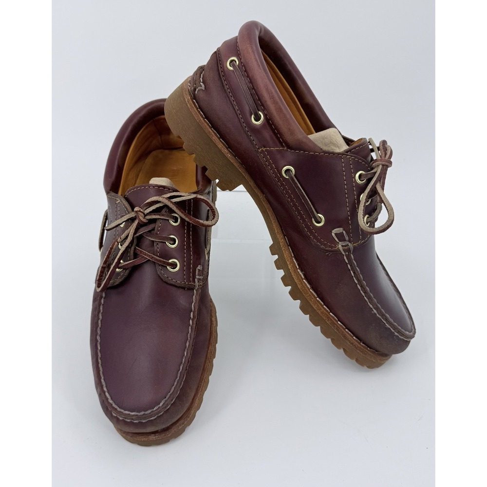 Timberland Heritage 3-Eye Classic Boat Shoes Mens Size 9.5 Burgundy Leather Vtg